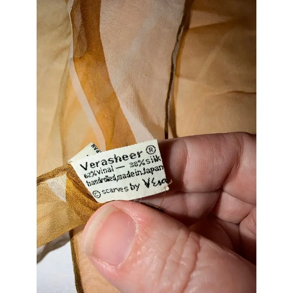 Vintage Vera sheer vinal silk blend earth tones rectangle scarf handmade japan